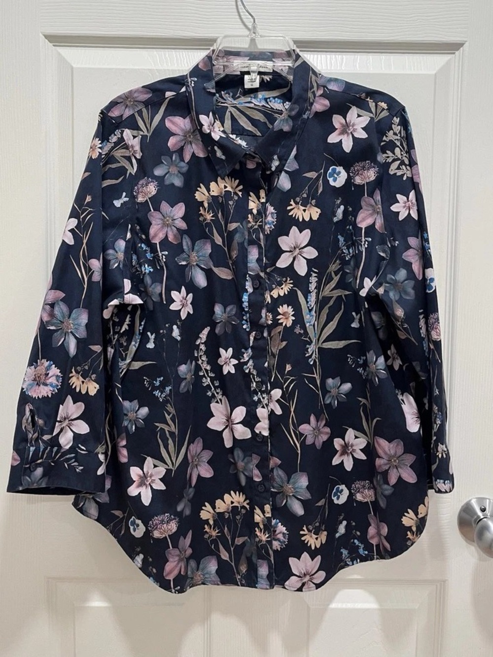 Coldwater Creek Navy Floral Button-Down Shirt